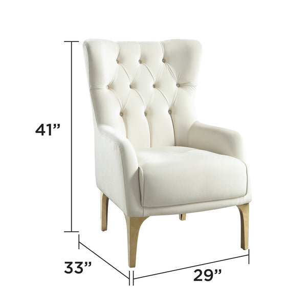 English Elm Lippa Tufted Upholstered Accent Chair with Gold Steel Legs for Glam Living Spaces Off White B009P442544