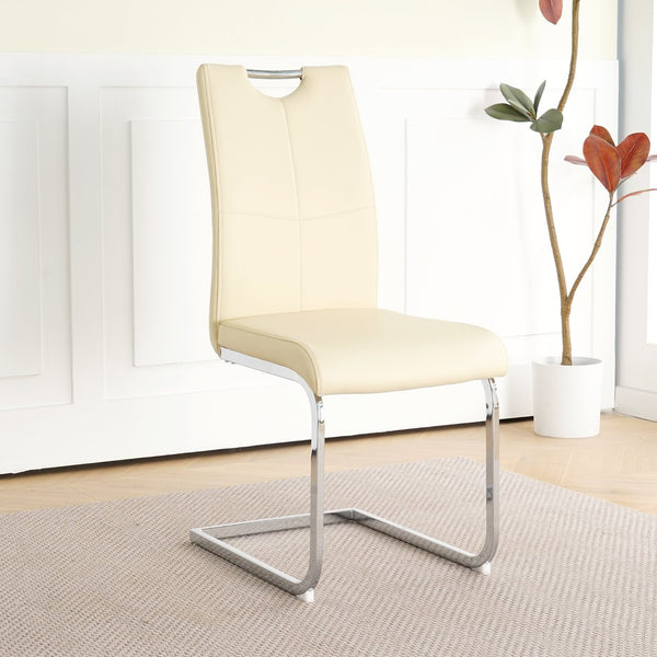 English Elm Modern Pu Upholstered Dining Chairs with Polished Metal Legs Ergonomic Set of 2 W210P164982