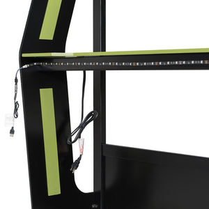 English Elm Full-size Gaming Loft Bed with Integrated Rgb Desk Usb Ports and Esports Frame Green LT000239AAG