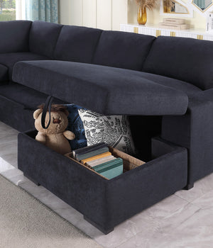 English Elm Claire Sleeper Sectional with Storage Chaise Woven Fabric Contemporary Living Room Sofa B2749S00245