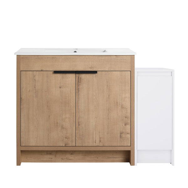 English Elm 48 Inch Freestanding Bathroom Vanity With Soft-Close Doors, Ceramic Sink & Ample Storage Space W999S00311