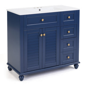 English Elm 36" Modern Grey Bathroom Vanity with Ceramic Sink, Solid Wood Frame, Soft-Close Drawers, Organizer Storage Blue W2896P344087