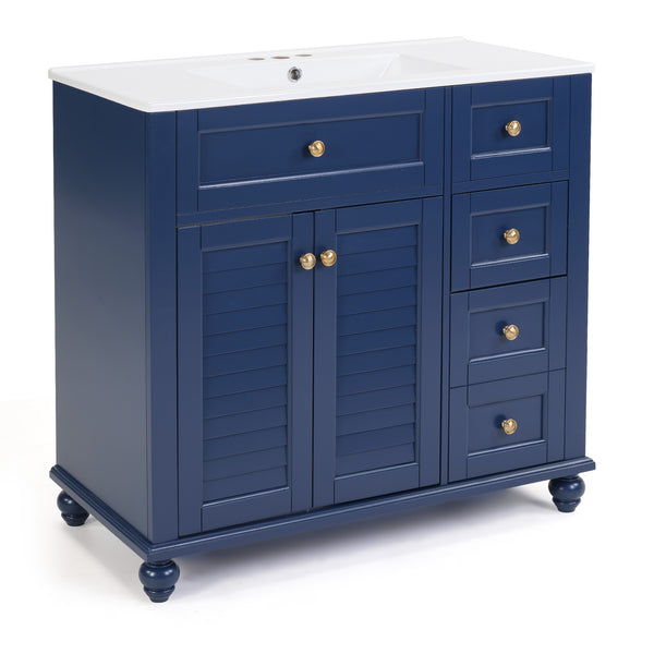 English Elm 36" Modern Grey Bathroom Vanity with Ceramic Sink, Solid Wood Frame, Soft-Close Drawers, Organizer Storage Blue W2896P344087