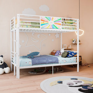 English Elm Metal Full Size Bunk Bed Convertible Steel Frame with Safety Guardrail for Kids W3752S00014
