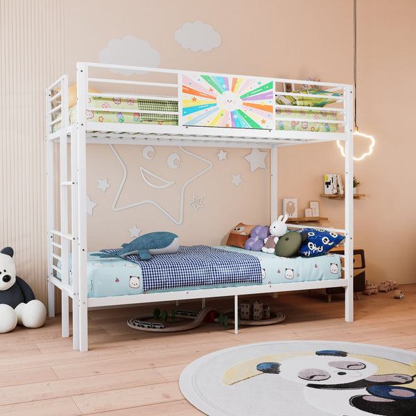 English Elm Metal Full Size Bunk Bed Convertible Steel Frame with Safety Guardrail for Kids W3752S00014