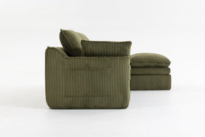 English Elm L Shaped Corduroy Modular Sectional with Cloud Cushions Footstool and Lumbar Pillows Emerald W395S00139