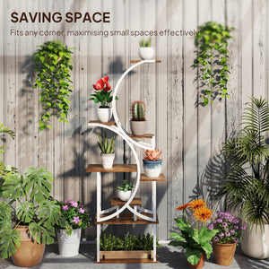 English Elm Outsunny 8 Tier S Shaped Fir Wood Plant Stand Carbonized Steel Frame Corner Shelf W2225P485567