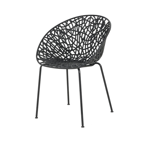 English Elm Christopher Knight Home® - Neiman Outdoor Dining Chair Set of 2 with Weather-Resistant Iron Frame and Perforated Diamond Design Black N775P256374B