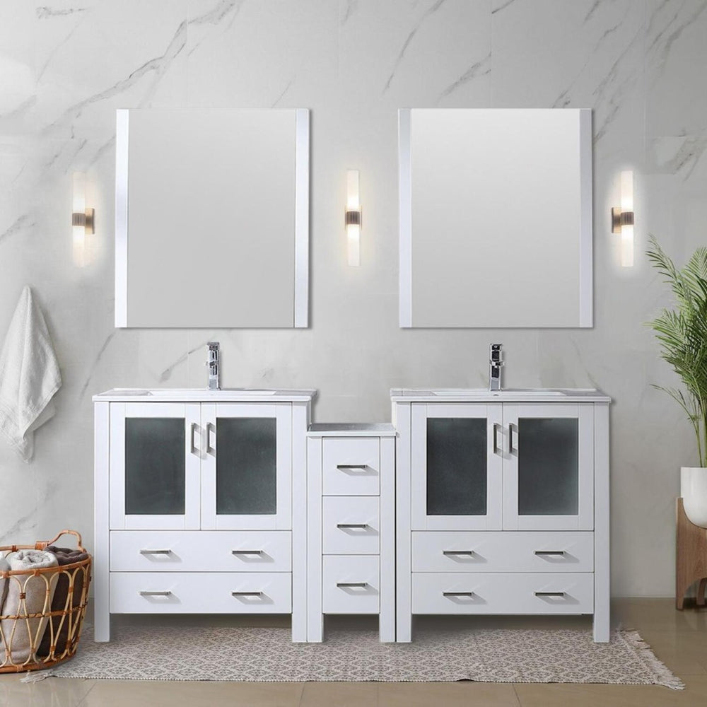 English Elm White Double Bath Vanity Set With Ceramic Top, Faucets & Mirrors - Elegant Storage Solution! B2731S01212-GIGA