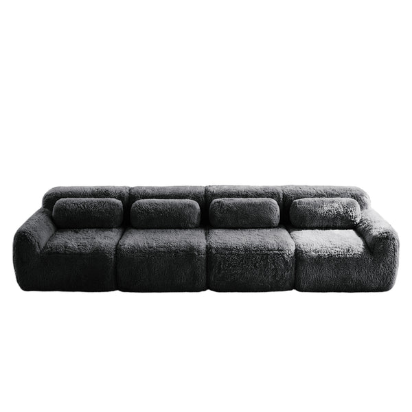 English Elm 149'' Plush Modular Cloud Sofa Boneless Ergonomic Design for Home Theater Lounge Dark Grey W714S01553
