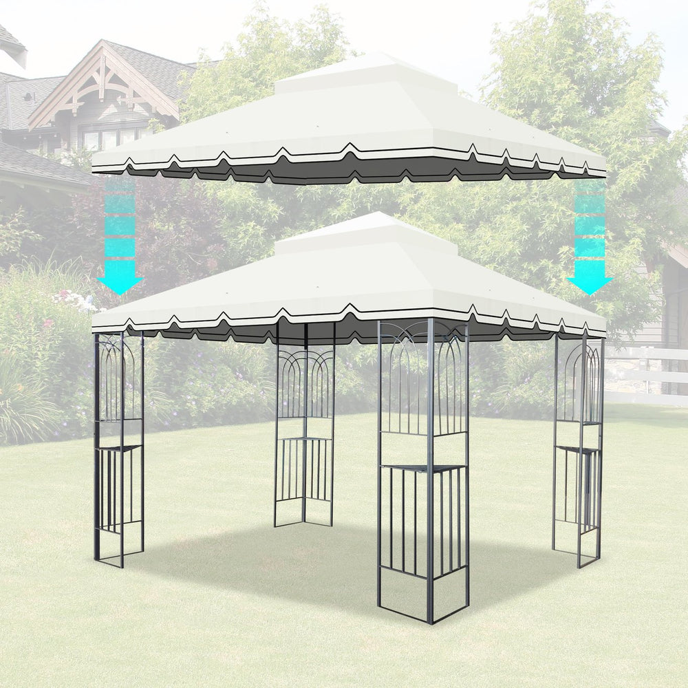 English Elm 10X10 Ft Outdoor Patio Gazebo Replacement Canopy - Stylish Double-Tiered Roof For Shade & Ventilation W419P198360