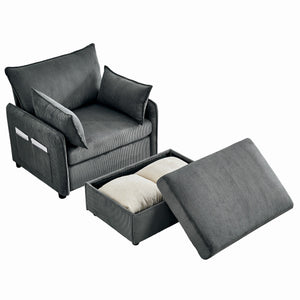 English Elm 55" Oversized Chaise Lounge Chair With Ottoman & Storage: Stylish Comfort For Small Spaces, Grey W3373P330165