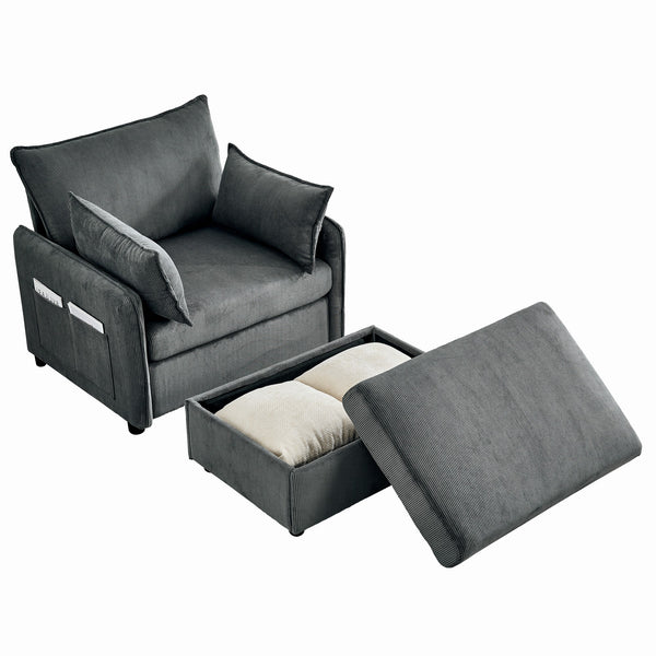 English Elm 55" Oversized Chaise Lounge Chair With Ottoman & Storage: Stylish Comfort For Small Spaces, Grey W3373P330165