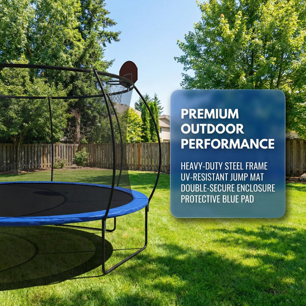 English Elm 14 Foot Pumpkin Shaped Backyard Trampoline with Basketball Hoop Galvanized Steel Frame W2071P319084