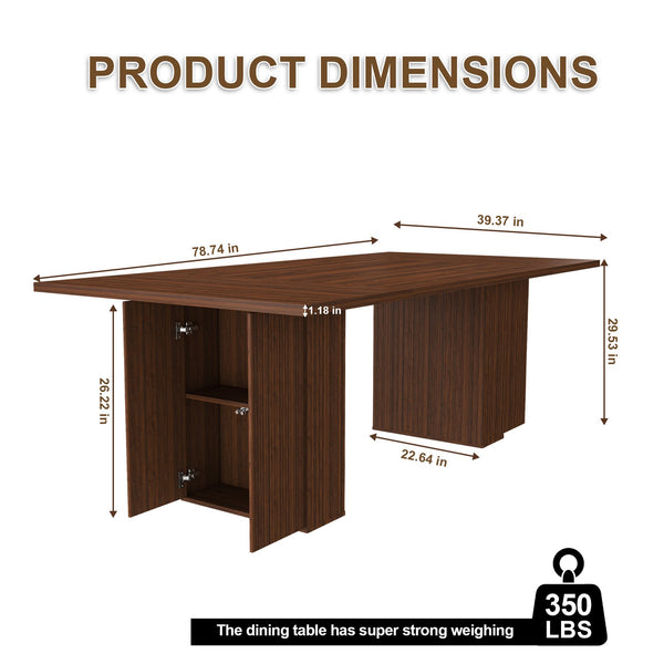 English Elm 78 Inch Rectangular Farmhouse Dining Table Seats 6 with Built-in Storage Base W2700P385518