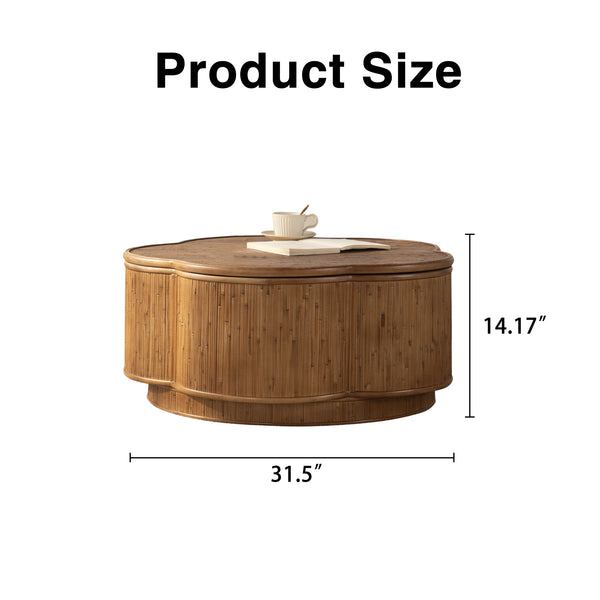 English Elm Flower-shaped Rattan Coffee Table Boho Woven Design with Hidden Lift Top Storage W3081P464745