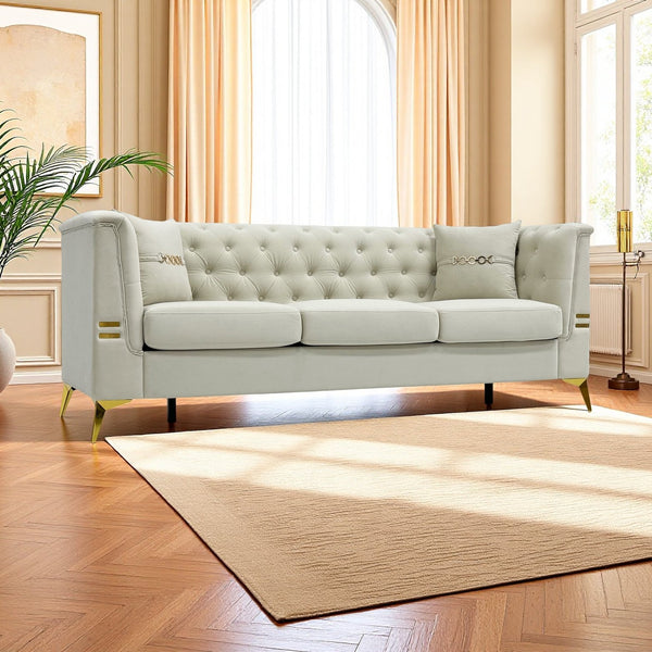 English Elm Fx-P83-Cw3 Elegant Mid-Century 3-Seater Velvet Sofa With Gold Legs, Plush Sherpa Upholstery & Removable Cushions W576S00216