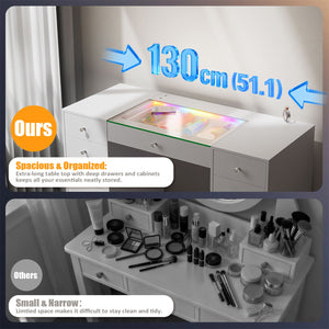 English Elm Vanity Desk Hollywood Mirror 18 Led Bulbs Rgb Strip Bluetooth Speakers 11 Drawers W3660S00003