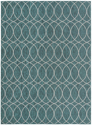 Unique Loom Outdoor Trellis Gitter Machine Made Trellis Rug Teal, Ivory/Gray 7' 10" x 11' 0"