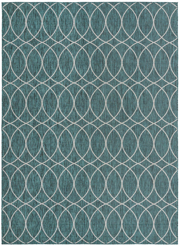 Unique Loom Outdoor Trellis Gitter Machine Made Trellis Rug Teal, Ivory/Gray 7' 10" x 11' 0"