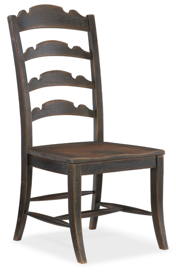 Hooker Furniture Hill Country Twin Sisters Ladderback Side Chair — Distressed Anthracite Hardwood Seat, Rustic Farmhouse Charm 5960-75310-BLK