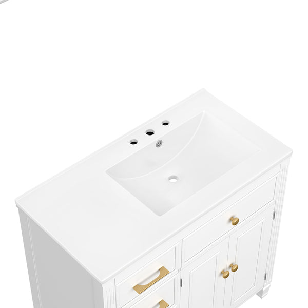 English Elm Christopher Knight Home® - 36" Freestanding 36-inch Modern Bathroom Vanity with Ceramic Sink, Ample Storage, Solid Legs, Durable Finish White N759P284623K