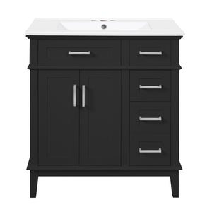 English Elm 30" Freestanding Bathroom Vanity Ceramic Sink Soft Close Cabinet Gray Wood Frame Black N729P427118B
