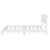 English Elm Full Size Wood Platform Bed Frame, Retro Style Bed With Rectangular Headboard,No Need Box Spring,White