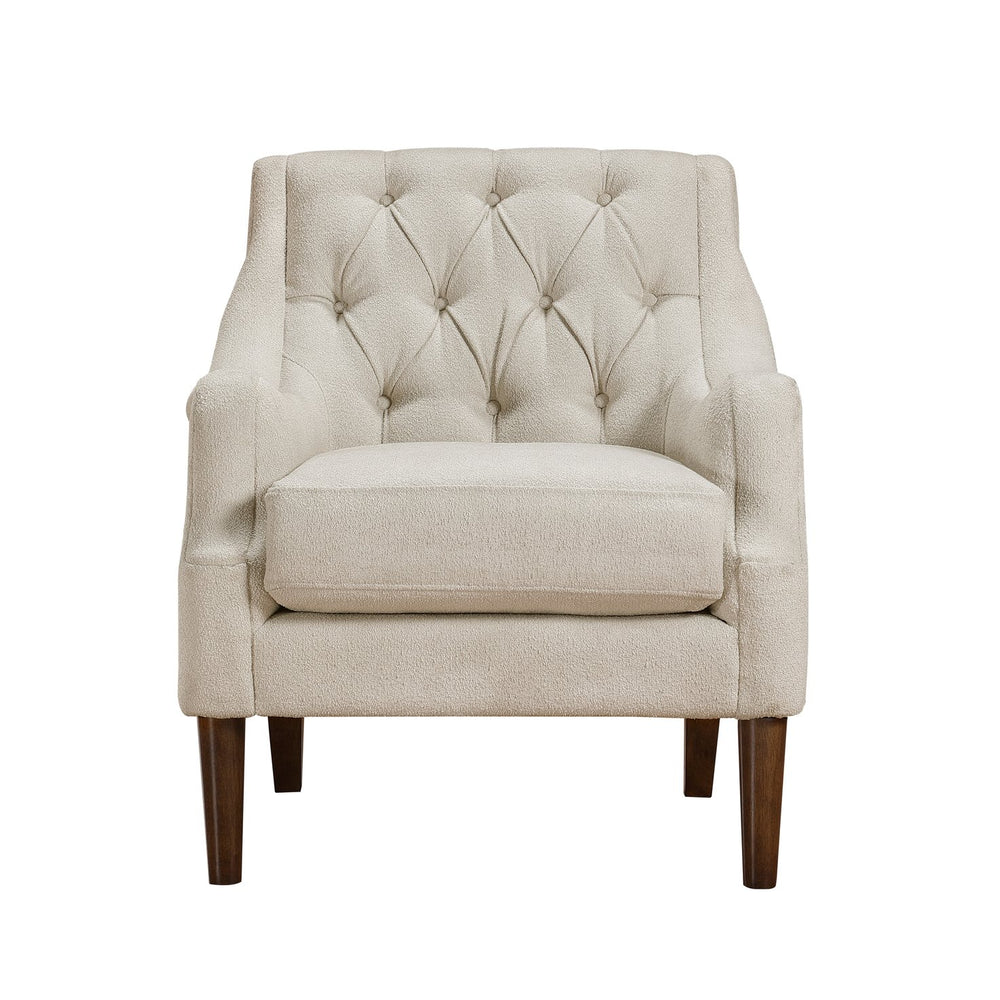 English Elm Beige Stella Button-Tufted Boucle Accent Chair with Dark Wood Legs — Modern Classic Comfort, 30.5"x32.5"x34" B011P272287