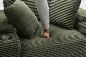 English Elm Corduroy Chaise Lounge Sofa With Movable Ottoman, Cupholders, Storage & Detachable Cushions W2120S00005-GIGA