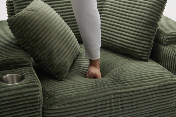 English Elm Corduroy Chaise Lounge Sofa With Movable Ottoman, Cupholders, Storage & Detachable Cushions W2120S00005-GIGA