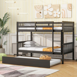 English Elm Twin Over Rubberwood Bunk Bed Convertible with Storage Drawers and Safety Rails Espresso W504S00296