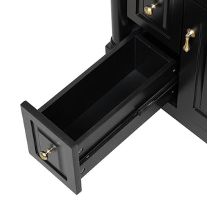 English Elm 24 Inch Freestanding Vanity with Ceramic Sink Rubberwood Frame Matte Finish Storage Black N725P356058B