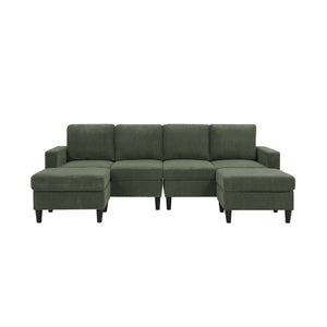 English Elm Cordory Corduroy Modular Sectional with Ottomans Retro Exposed Legs Living Room Dark Green B2748S00033