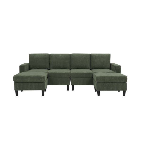 English Elm Cordory Corduroy Modular Sectional with Ottomans Retro Exposed Legs Living Room Dark Green B2748S00033