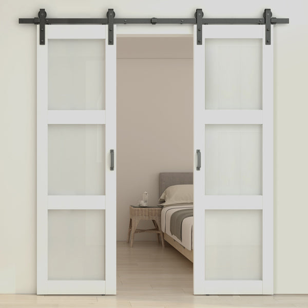 English Elm 30 in Matte Black Steel Sliding Barn Door Frosted Glass Privacy Panel with Hardware B2763P483208