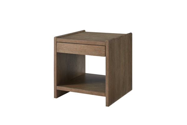 English Elm End Table Cocoa Solid Wood & MDF, Weathered Brown Finish, Soft-Close Drawer, Open Shelf Accent Piece B2699P323116