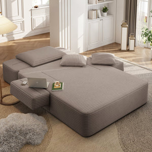 English Elm Luxurious Corduroy Frameless Chaise with Sleeper Conversion Foam Cushioning and Storage Pocket Coffee W3219P459757