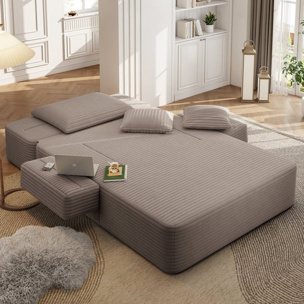 English Elm Luxurious Corduroy Frameless Chaise with Sleeper Conversion Foam Cushioning and Storage Pocket Coffee W3219P459757