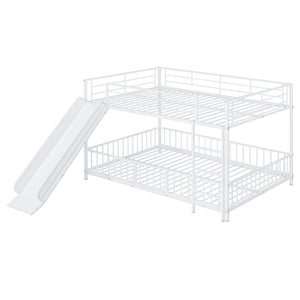 English Elm Full Full over Full Metal Bunk Bed with Slide, Interchangeable Stairs, Gate & Safety Guardrails for Kids White SF000170AAK