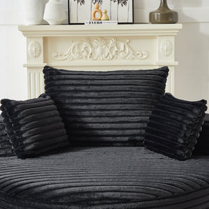 English Elm 55'l Chenille Round Sleeper Chair Fluffy Sculptural Seat for Living Room or Bedroom Black W834P401584