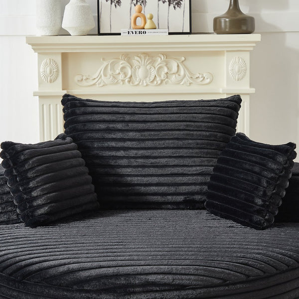 English Elm 55'l Chenille Round Sleeper Chair Fluffy Sculptural Seat for Living Room or Bedroom Black W834P401584
