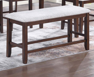 English Elm Cushion Walnut Counter Height Bench with Upholstered Seat Cushion, Tapered Legs, Seats Two — Elegant Dining Piece B011P370427