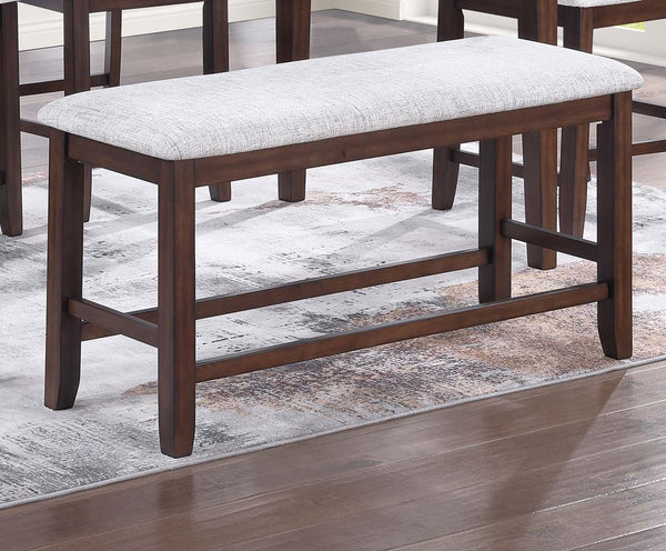 English Elm Cushion Walnut Counter Height Bench with Upholstered Seat Cushion, Tapered Legs, Seats Two — Elegant Dining Piece B011P370427