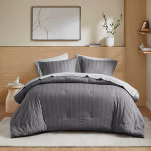 English Elm 7-piece King Woven Stripe Bedding Set Soft Polyester Comforter Shams Sheets Included B035P463203