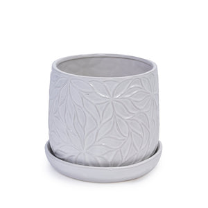 English Elm 2 Pieces Ceramic Planter Pot Set – Elegant Gloss White Flowerpots For Indoor & Outdoor Decor Spaces W3273P322374