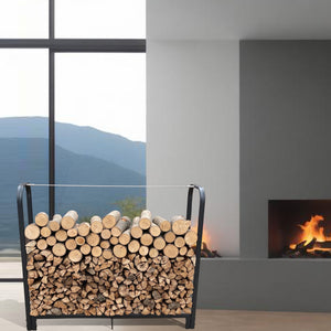 English Elm Artibear Heavy-Duty Firewood Rack Stand - 4Ft Metal Log Holder For Indoor/Outdoor Use, Matte Black W656P210539