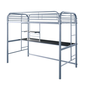 English Elm Contemporary Twin-Over-Twin Bunk Bed with Pull-Out Trundle and Built-In Ladder for Space-Saving Rooms Silver 78 L x 44 W x 8 H B2741P351289