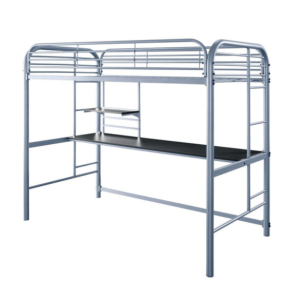 English Elm Contemporary Twin-Over-Twin Bunk Bed with Pull-Out Trundle and Built-In Ladder for Space-Saving Rooms Silver 78 L x 44 W x 8 H B2741P351289