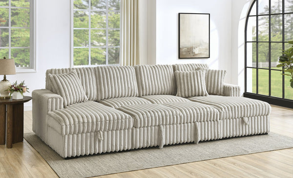 English Elm U U Shaped Sleeper Sofa with Pull-Out Bed and Hidden Chaise Storage, Plush Corduroy Comfort khaki W1417S00078